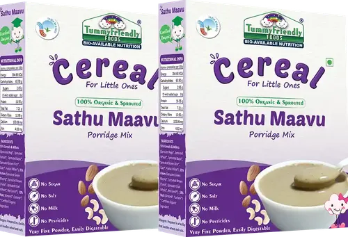 Tummyfriendly Foods Certified 100% Organic Sprouted Sathu Maavu Porridge Mix ,Made Of Sprouted Ragi, Whole Grains, Pulses & Nuts , Rich In Protein & Healthy-Fat For Baby Weight Gain, 200G Each, 2Packs Cereal (400 G, Pack Of 2)