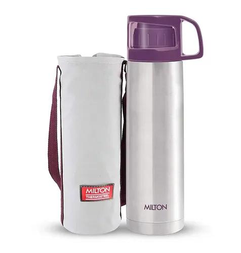 MILTON ThermoSteel Glassy Hot and Cold Bottle with Drinking Cup Lid, (350ml, Purple)