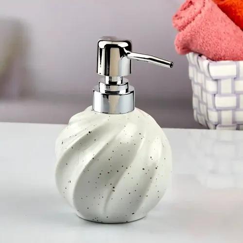 Kookee Ceramic Soap Dispenser for Bathroom hand wash, refillable pump bottle for Kitchen hand wash basin, Set of 1, White (10741)