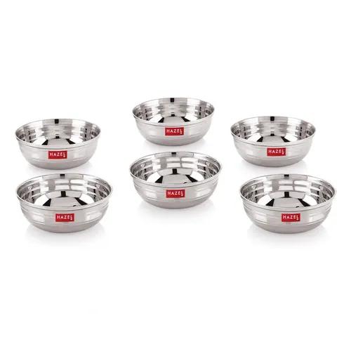 HAZEL Stainless Steel Bowl Set | Steel Katori Set of 6, 150 ml Each | Kitchen Accessories Items | Katori Bowl for Serving with Glossy Finish for Daily Usage