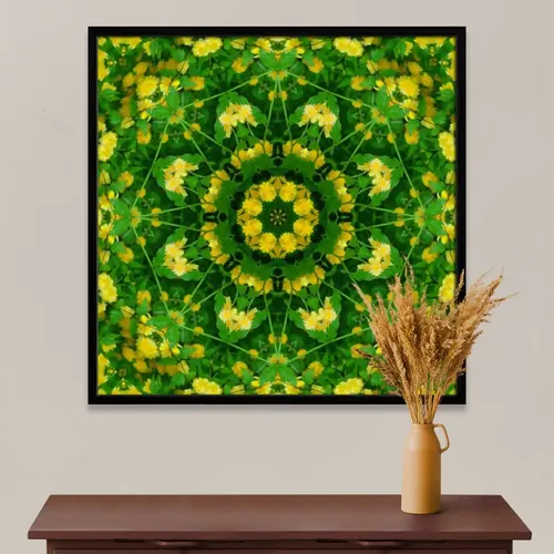 ArtzFolio Spring Mandala Flower | Premium Canvas Painting for Bedroom & Living Room | Black Wood Frame | 20 x 20 inch (51 x 51 cms)