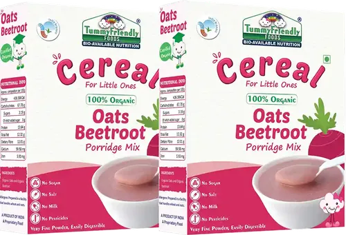 Tummyfriendly Foods Certified 100% Organic Oats, Beetroot Porridge Mix , Organic Baby Food For 6 Months Old , Rich In Beta-Glucan, Protein & Fibre, 200G Each, 2 Packs Cereal (400 G, Pack Of 2)