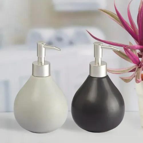 Kookee Ceramic Soap Dispenser for Bathroom hand wash, refillable pump bottle for Kitchen hand wash basin, Set of 2, Grey/Black (8015)