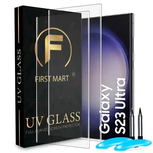 FIRST MART Tempered Glass for Samsung Galaxy S23 Ultra 5G with Edge to Edge Full Screen Coverage and Easy UV Installation Kit, Pack of 2