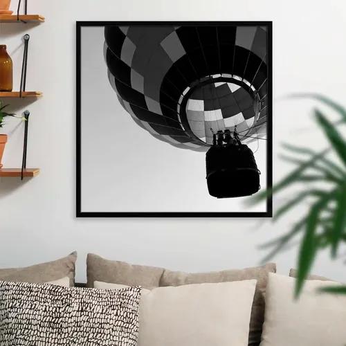 ArtzFolio Black & White Photo of Hot Air Balloon | Premium Canvas Painting for Bedroom & Living Room | Black Wood Frame | 20 x 20 inch (51 x 51 cms)