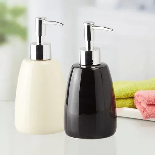 Kookee Ceramic Soap Dispenser for Bathroom hand wash, refillable pump bottle for Kitchen hand wash basin, Set of 2(10962)