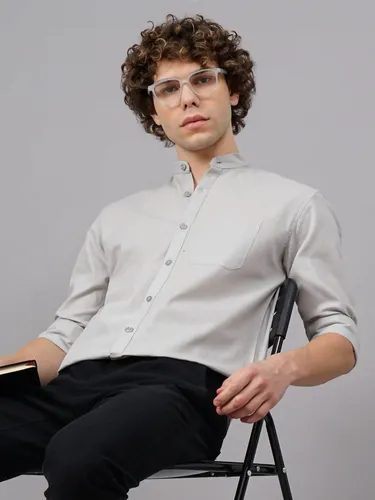 Grey Plano Linen Shirt L
