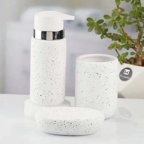 Kookee Ceramic Bathroom Accessories Set of 3, Modern Bath Set with Liquid hand wash Soap Dispenser and Toothbrush holder, Luxury Gift Accessory for Home, White (10442)