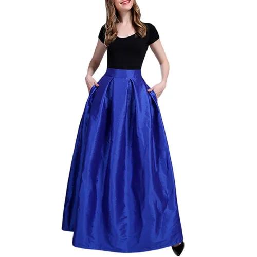 Royal Blue Taffeta High Waist Formal Skirt With Pockets - Xs