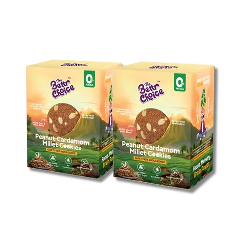 The Bettr Choice Peanut Cardamom Millet Cookies - 100% Whole Grain Blend with Organic Jaggery, Ginkgo Biloba, Dark Couverture Chocolate, No Added Refined Sugar.A Nutrient-Rich Delight - 2 Pack