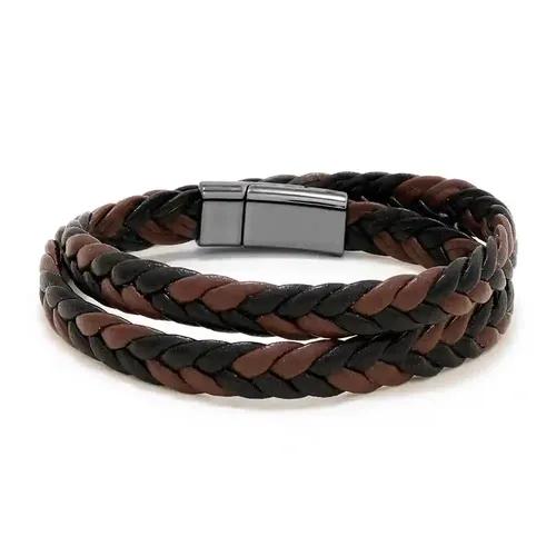 Men's Black & Brown Bracelet with Metal Lock