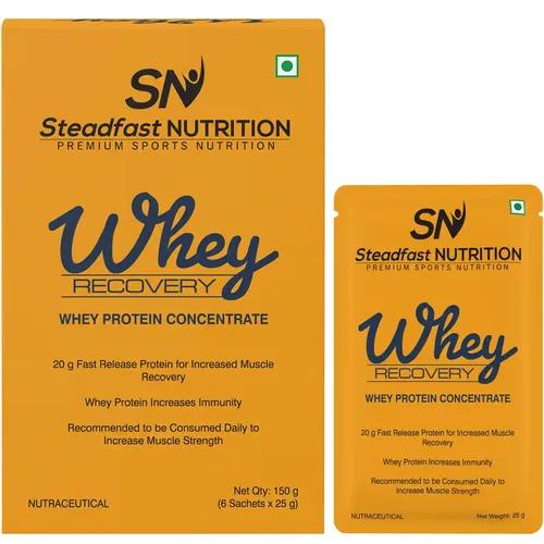 STEADFAST NUTRITION Whey Unflavored Protein Concentrate | 20g fast release Whey protein for muscle recovery, growth and immunity (Pack of 6 sachets)