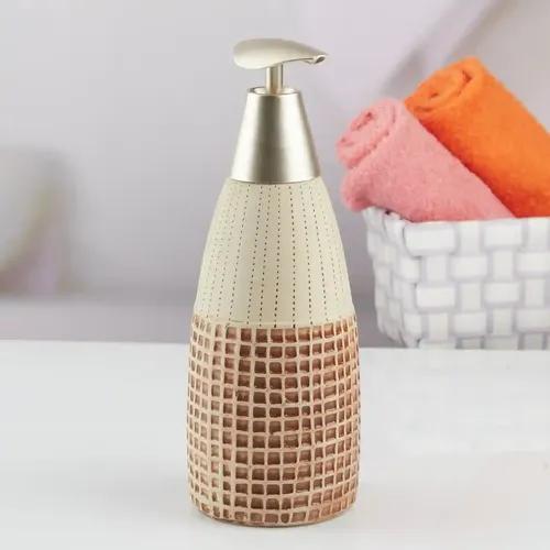 Kookee Ceramic Soap Dispenser for Bathroom hand wash, refillable pump bottle for Kitchen hand wash basin, Set of 1, Brown/Beige (10616)