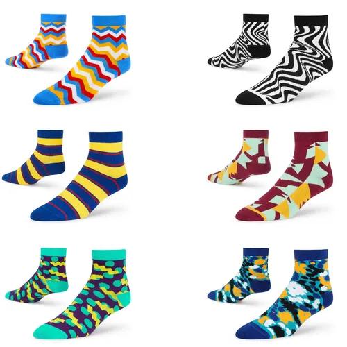 DYNAMOCKS Men's and Women's Combed Cotton Ankle Length Socks (Pack of 6) (Multicolour, Free Size)_Banger_Mono_Bold5.0_Ritz_Confetti_Burst