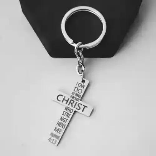 Customized Cross Keychain with Personalized Message