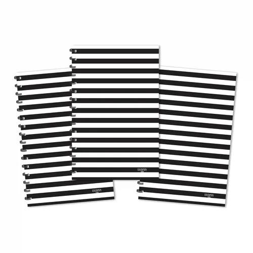 Black Horizontal Narrow Stripes Pattern Ruled Diaries - Pack Of 3