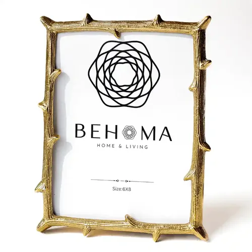 Behoma Golden Elegant Metal Twig Designer Photo Frame - Perfect for Cherished Memories for Home Decor, Table Decor, Gifting Purpose (6x8 Inches) (Large)