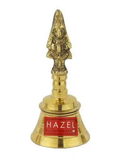 Hazel Brass Pooja Bell Ghanti with Hanuman on top for Temple Home, Golden