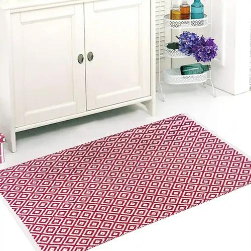 THE HOME TALK Weaved Cotton Carpets | Contemporary Decorators | Area Rugs for Bedroom, Center Table, Living Room, Drawing Room, Hall | Machine Washable | 60 X 120 CM | Pink