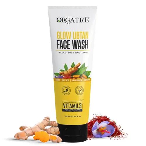 Orgatre Glow Ubtan Face Wash with Turmeric, Kojic Acid & Niacinamide for Brightening, Tan Removal & Even Skin Tone - 100ml | Dermatologically Tested | Suitable for Men & Women