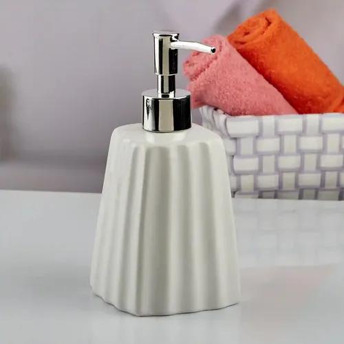 Kookee Ceramic Soap Dispenser for Bathroom hand wash, refillable pump bottle for Kitchen hand wash basin, Set of 1, White (10593)