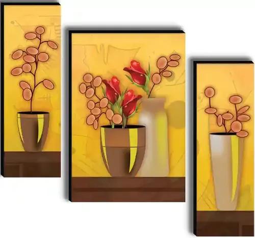 Framed Flower Vase Wall Painting for Home Decor - Pattern 192