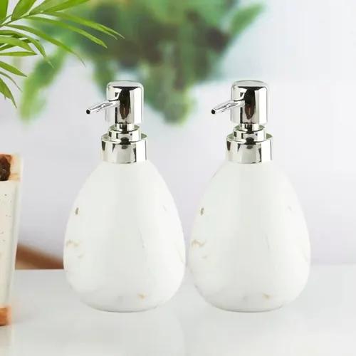 Kookee Ceramic Soap Dispenser for Bathroom hand wash, refillable pump bottle for Kitchen hand wash basin, Set of 2, Stone (10871)