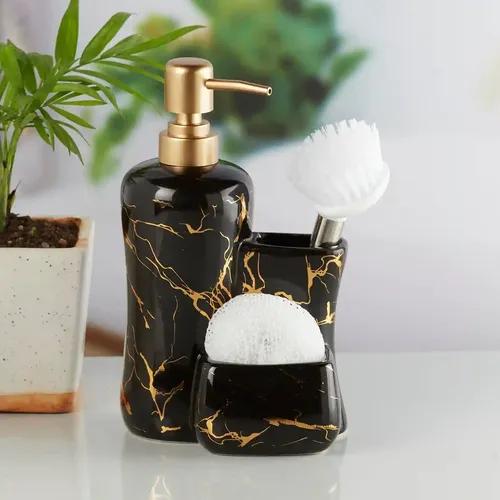 Kookee Ceramic Soap Dispenser for Bathroom handwash, refillable pump bottle for Kitchen hand wash basin, Set of 1 - Black (10304)