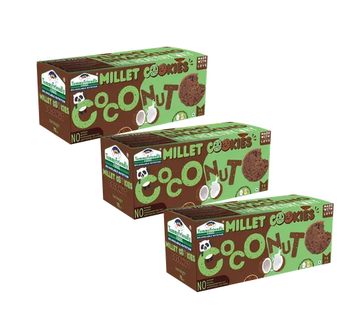 Tummy Friendly Foods Millet Cookies - Coconut - Pack Of 3 - 75G Each. Healthy Ragi Biscuits, Snacks For Baby, Kids & Adults