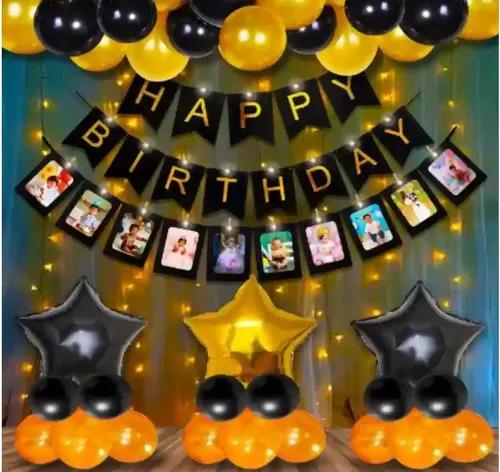 TrendzyKart Happy Birthday Decoration Combo Of Foil Curtain, Banner And Balloons (Multicolor)