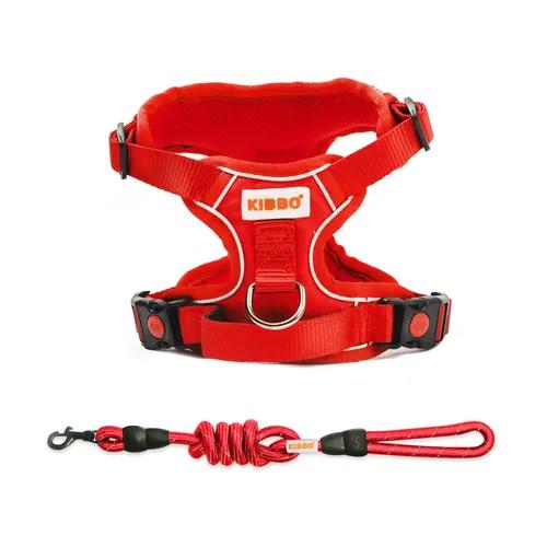 KIBBO Premium Reflective Vest Dog Harness with Rope Leash | Breathable Mesh & Oxford Nylon Fabric | Padded Control Handle with No Pull Front & Back Clip | Adjustable Strap & Lock Buckle (Small, Red)