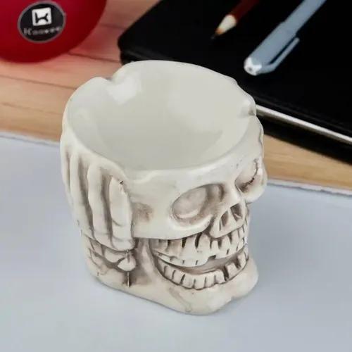 Kookee Groovy Ceramic Ashtray - Unique and Colorful Smoking Accessory with Retro Vibes - Funky Decor for Smokers and Collectors, White Skull (10684)