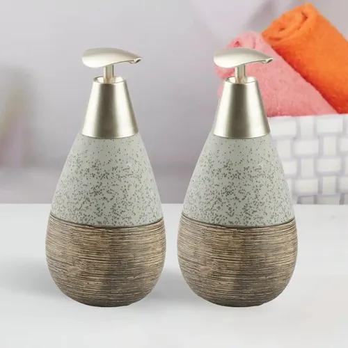 Kookee Ceramic Soap Dispenser for Bathroom hand wash, refillable pump bottle for Kitchen hand wash basin, Set of 2, Grey(10983)