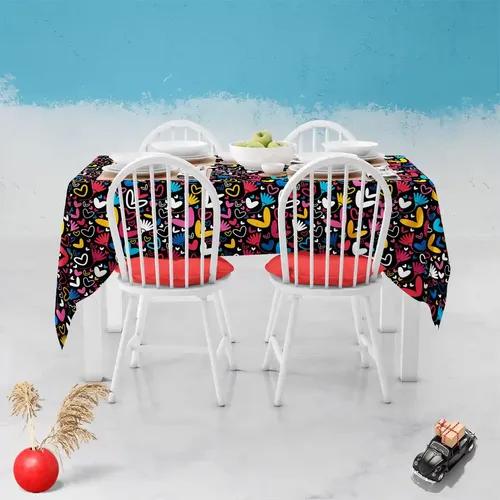 ArtzFolio Hearts & Flowers | Table Cloth Cover for Dining & Center Table | Washable Waterproof Polyester Fabric | 8-Seater Table; 54 x 81 inch (137 x 206 cms)