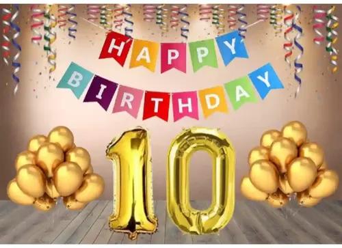 TrendzyKart 10th Happy Birthday Decoration Combo With Multi Color Banner (Multicolor)