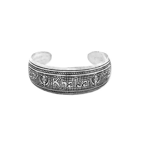 JEWELOPIA Brass Alloy Open Adjustable Silver Plated Kada bracelet Kada for Men and Boys (Khalsa)