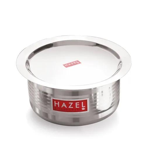HAZEL Stainless Steel Steel Tope With Lid |Designer Utensils Set For Kitchen With Round Bottom | Boiling Vessels, Multipurpose Steel Bhagona, Capacity 1500 Ml