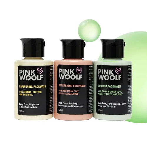 PINK WOOLF Energizes Complete Face Wash Combo Kit For Men And Women, Suitable For All Skin Types - 360ml (Pack Of 3)