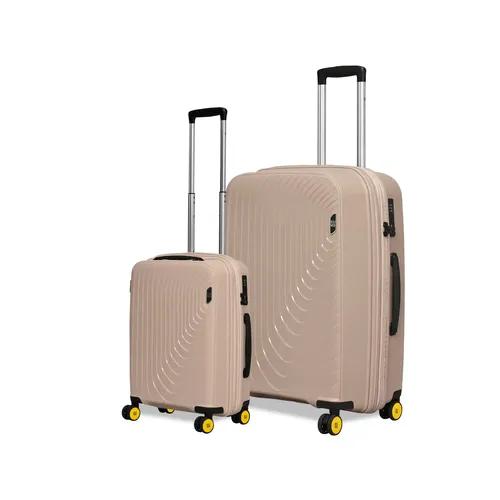 EUME Wanderer Cabin 55 Cm And Check-In Large 76 Cm Luggage Trolley Bags For Travel |Polypropylene (Pp) 8 Silentrun Wheels Suitcase - Set Of 2 ( Champagne Gold)