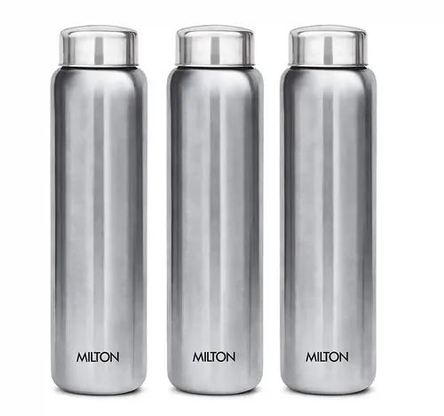 Milton Aqua 1000 Stainless Steel Water Bottle, 950 ml Each, Set of 3, Silver | 100% Leak Proof | Office Bottle | Gym Bottle | Home | Kitchen | Hiking | Treking Bottle | Travel Bottle