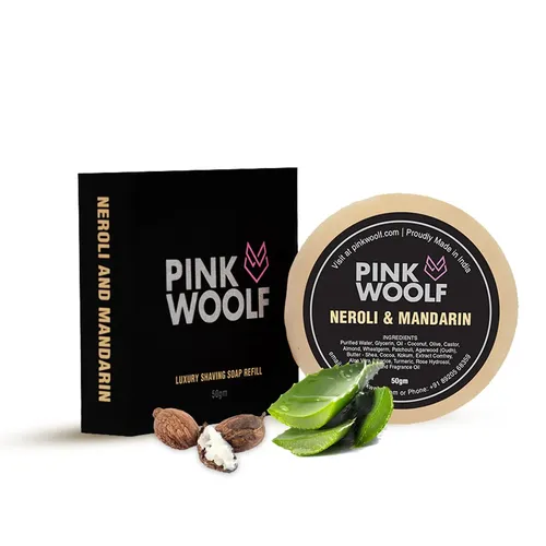 PINK WOOLF Shaving Soap REFILL, NEROLI MANDARIN, Contains Tea Tree Oil And Shea Butter to Cool and Moisturize your Skin, Smells Great - 50 G (Pack Of 1)