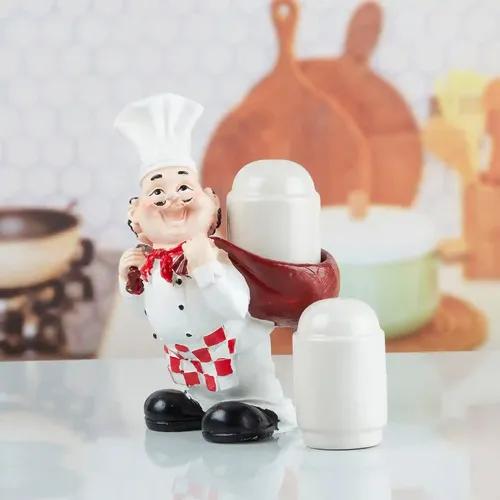 Kookee Polyresin Chef Salt and Pepper Shakers Set holder, Stylish Salt Pepper & Spice Container for Dining Table, Home & Kitchen Restaurant (10340)