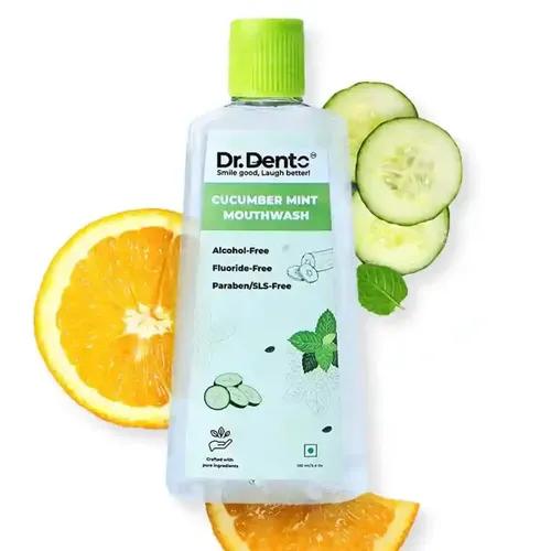 Dr.Dento Cucumber Mint Mouthwash - 100ml | Fresh Breath | No Artificial Flavors & Colors | Alcohol-Free Mouthwash for Men, Women & Kids | Fights Germs (100ml, Cucumber Mint)