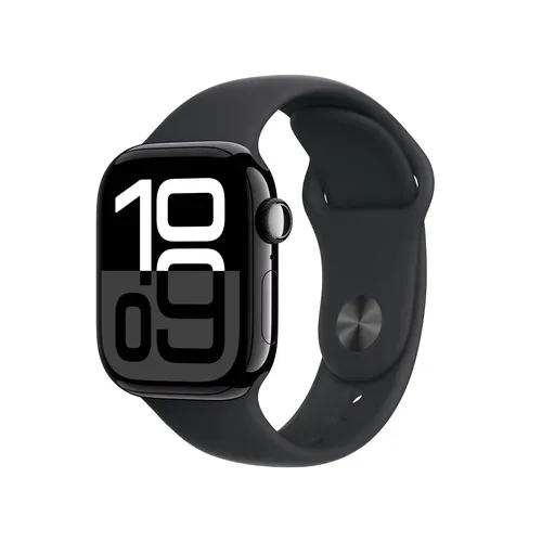 Apple Watch Series 10 [GPS + Cellular 42mm case] Smartwatch with Jet Black Aluminium Case with Black Sport Band - M/L. Fitness Tracker, ECG App, Always-On Retina Display, Water Resistant