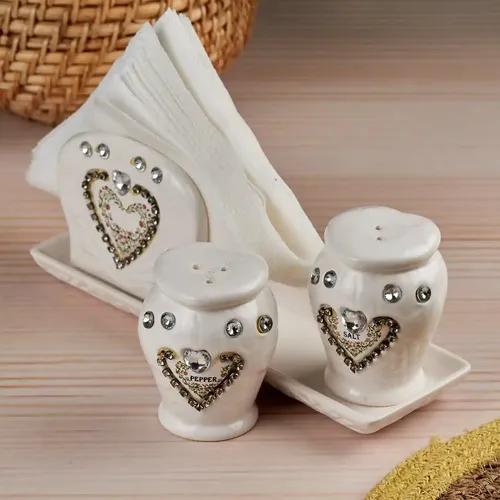 Kookee Ceramic Salt and Pepper Shakers Set with tray for Dining Table used as Namak Dhani, Shaker, Sprinkler, Spices Dispenser for Home, Kitchen and Restaurant, White (10710)