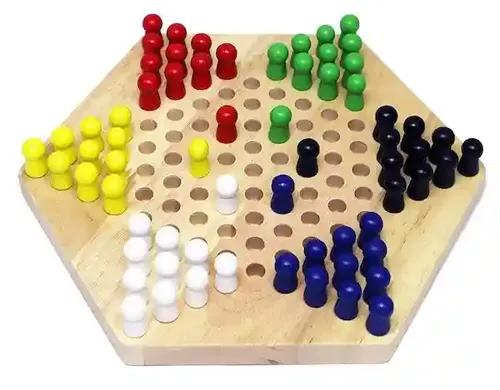 Ji and Ja Traditional Hexagon Wooden Chinese Checkers Family Game Set
