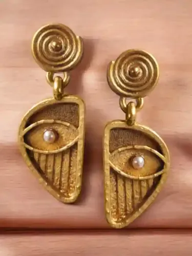 Mystic Eye Drop Earrings with Pearl Accent – Antique Gold Artistic Design
