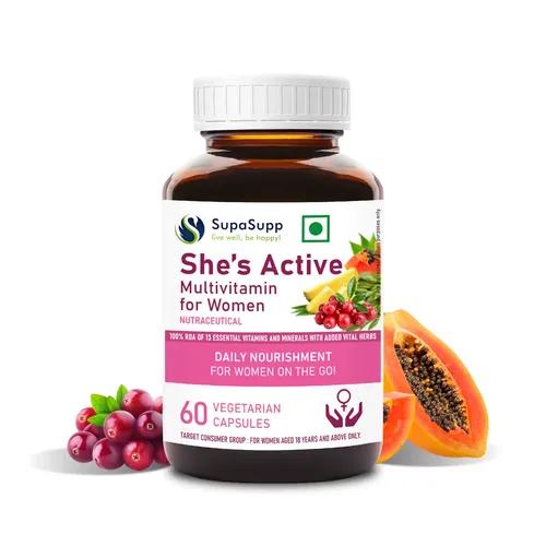 Sri Sri Tattva Supa Supp She'S Active 60 Veg Cap, 500 Mg - Multivitamin For Women | Daily Nourishment For Women On The Go | Health Supplement