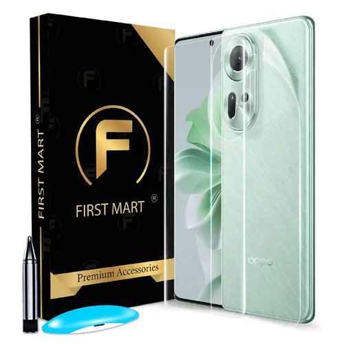 FIRST MART Tempered Glass for Oppo Reno 11 5G with Edge to Edge Full Screen Coverage and Easy UV Glue Installation Kit and Back Nano Membrane