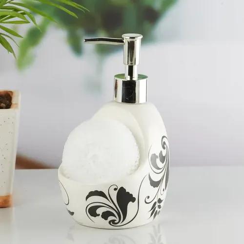 Kookee Ceramic Soap Dispenser for Bathroom handwash, refillable pump bottle for Kitchen hand wash basin, Set of 1 - White (10302)